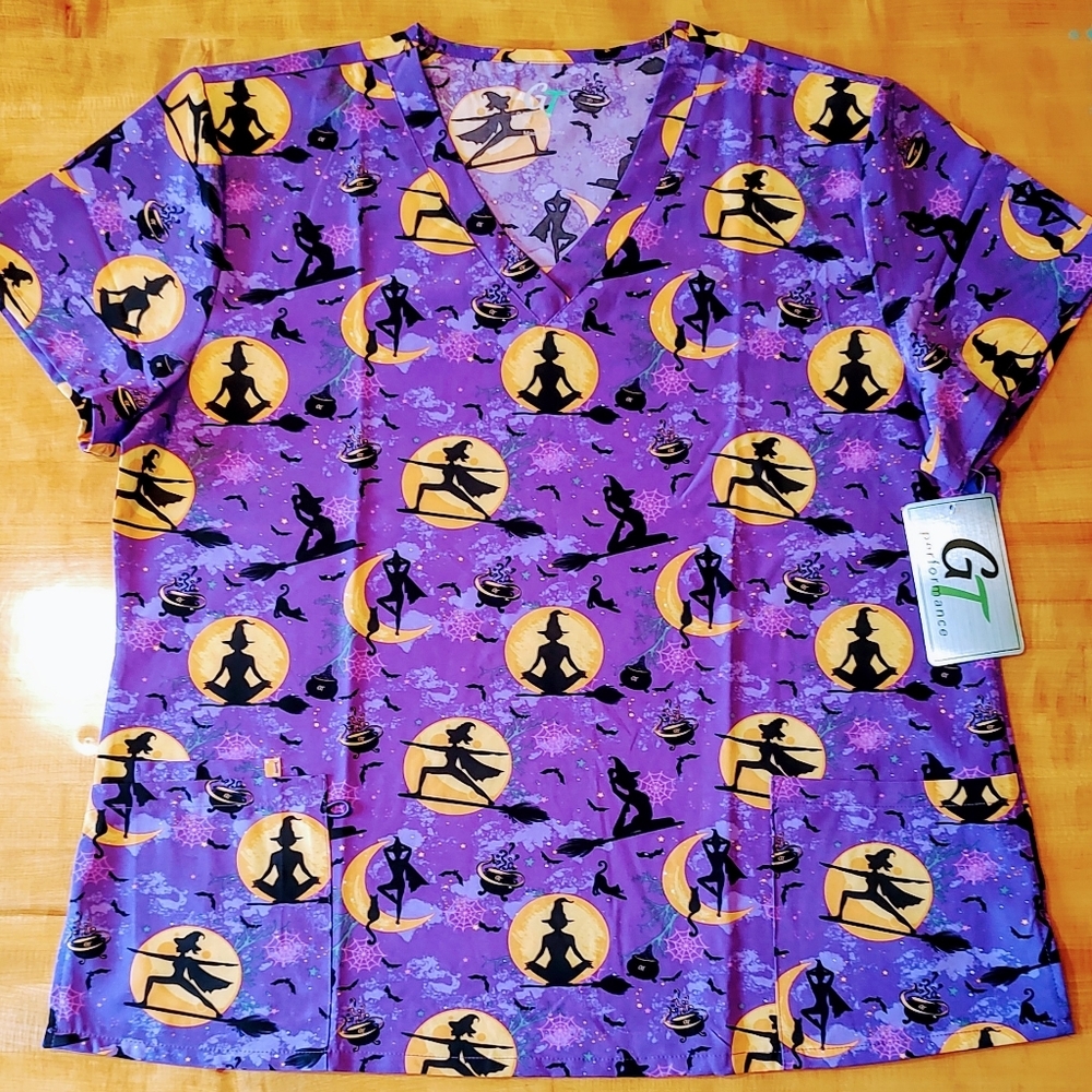 Women's Size 2X Scrub Halloween Witch Yoga Full Moon GT Performance NWT
